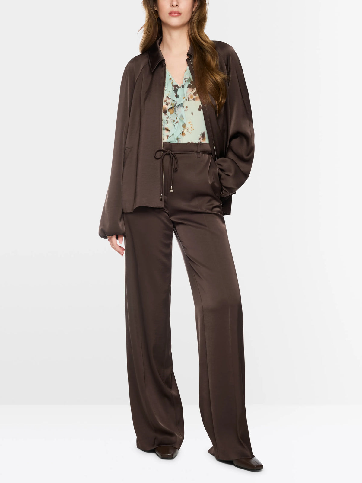 Marc Cain Seal Brown Women WARRI Shiny Fabric Trousers SKU: BC 81.41 W60_697 Image 01