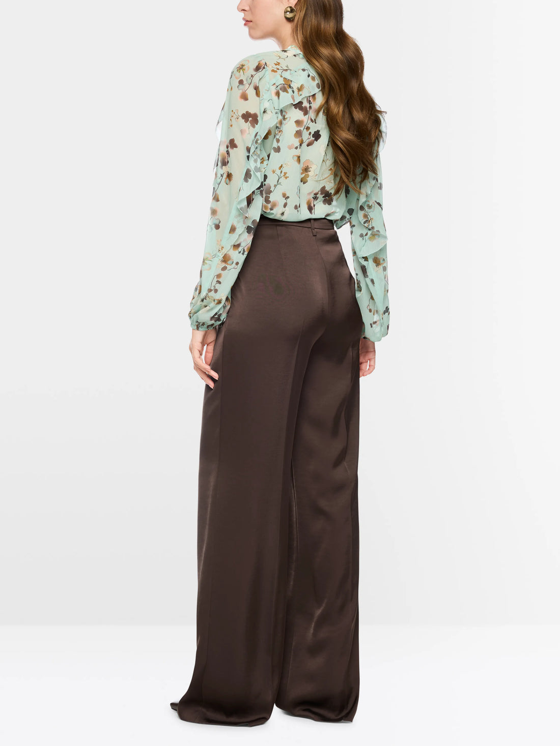 Marc Cain Seal Brown Women WARRI Shiny Fabric Trousers SKU: BC 81.41 W60_697 Image 02