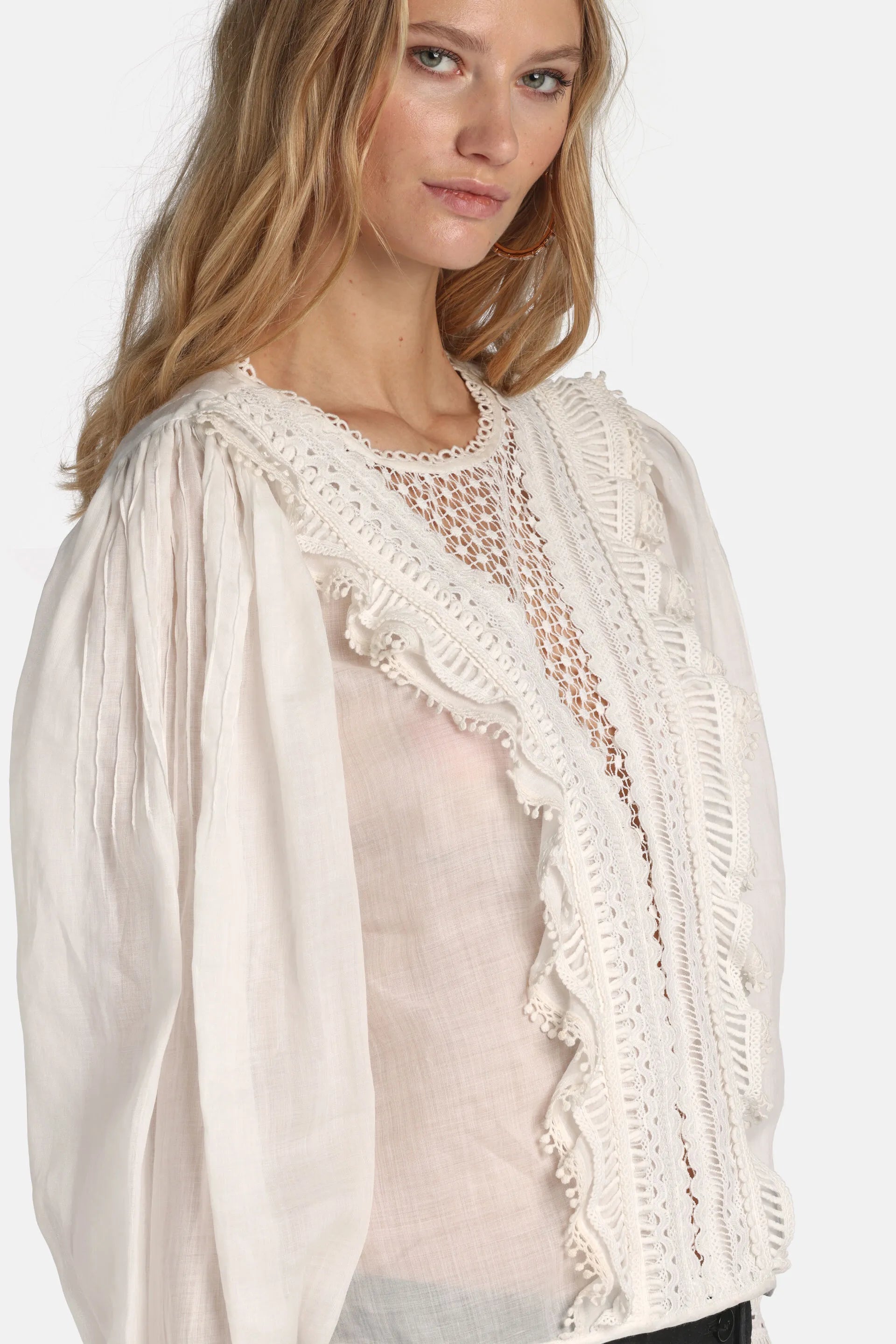 Luisa Spagnoli Panna/Panna Women Bedonia - Embroidered Plastron Blouse SKU: BEDONIA_0202 0202 Image 01