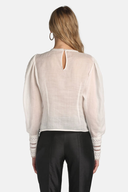 Luisa Spagnoli Panna/Panna Women Bedonia - Embroidered Plastron Blouse SKU: BEDONIA_0202 0202 Image 03