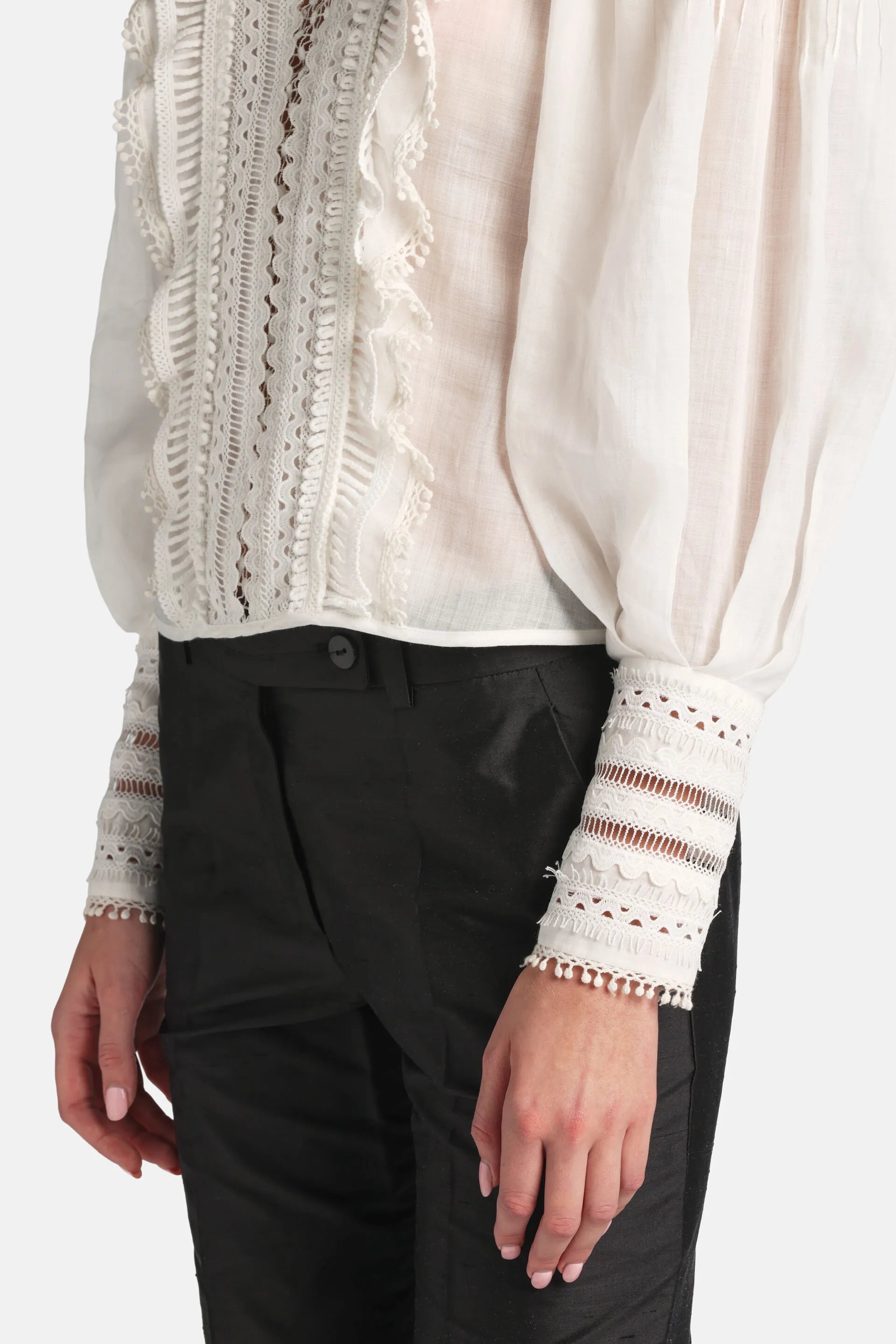 Luisa Spagnoli Panna/Panna Women Bedonia - Embroidered Plastron Blouse SKU: BEDONIA_0202 0202 Image 04