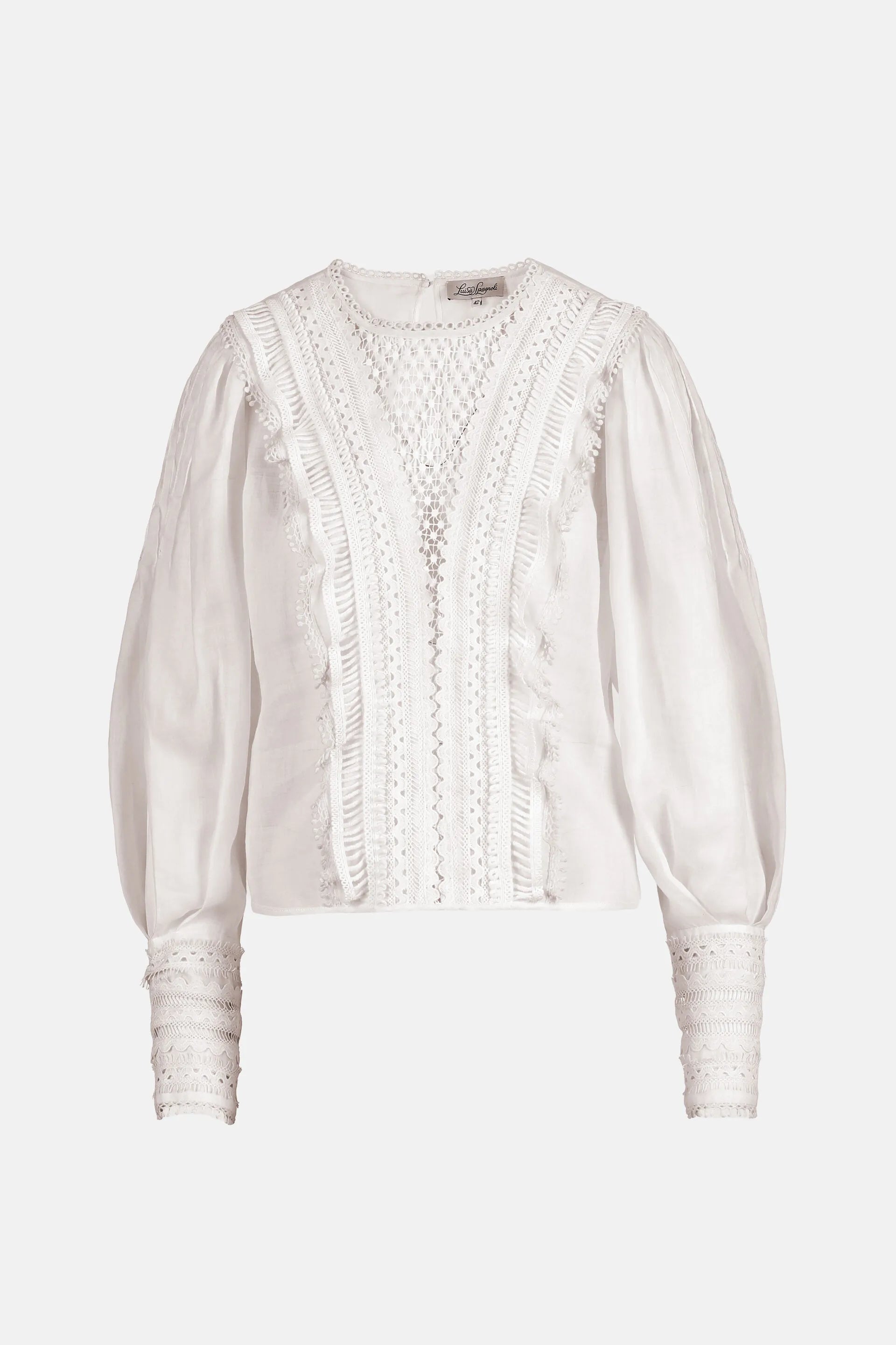 Luisa Spagnoli Panna/Panna Women Bedonia - Embroidered Plastron Blouse SKU: BEDONIA_0202 0202 Image 05
