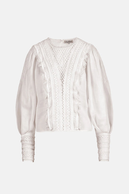 Luisa Spagnoli Panna/Panna Women Bedonia - Embroidered Plastron Blouse SKU: BEDONIA_0202 0202 Image 05