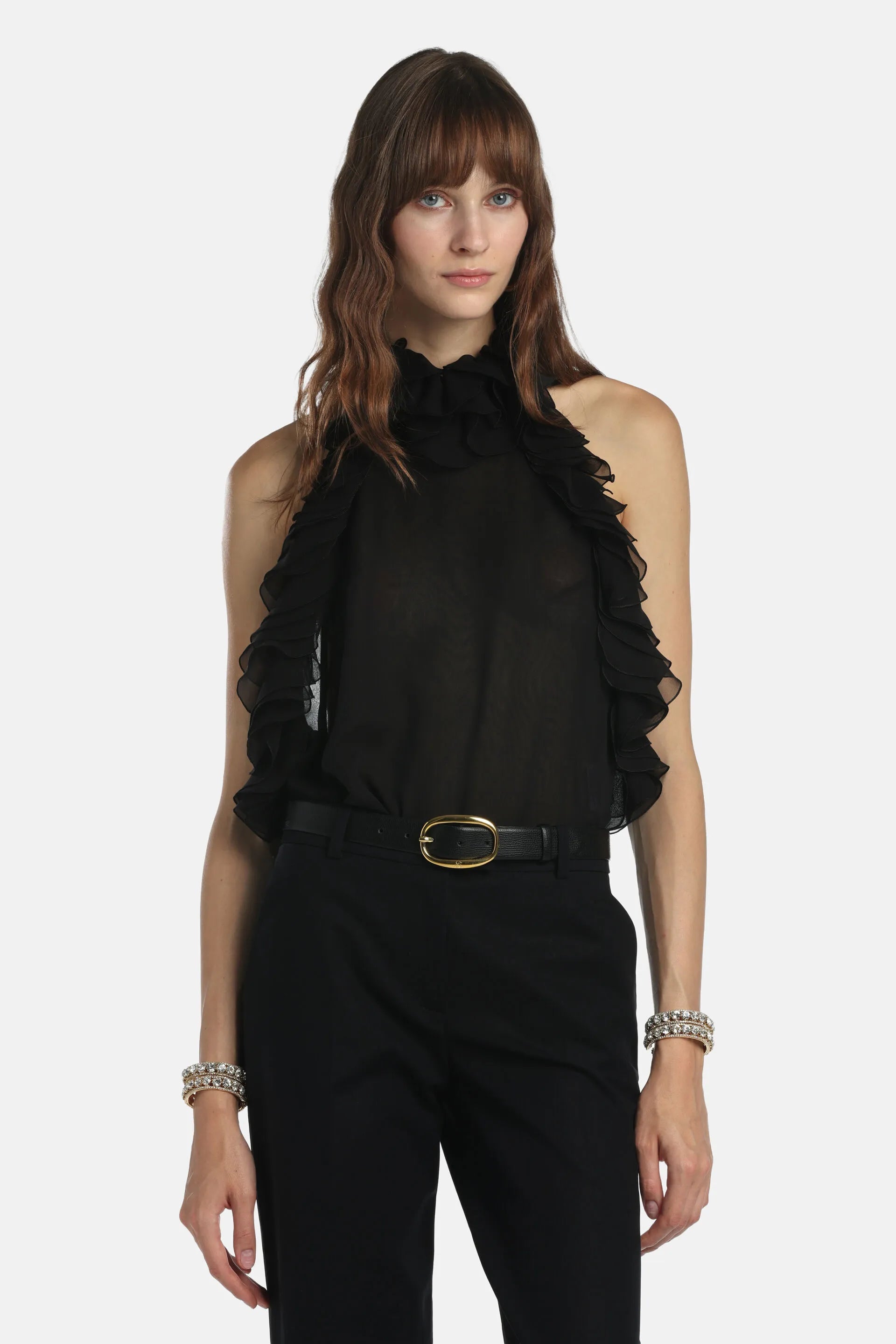 Luisa Spagnoli Nero Women Benestare - Ruffled Top - Fashion Show SKU: BENESTARE_0101 Image 02