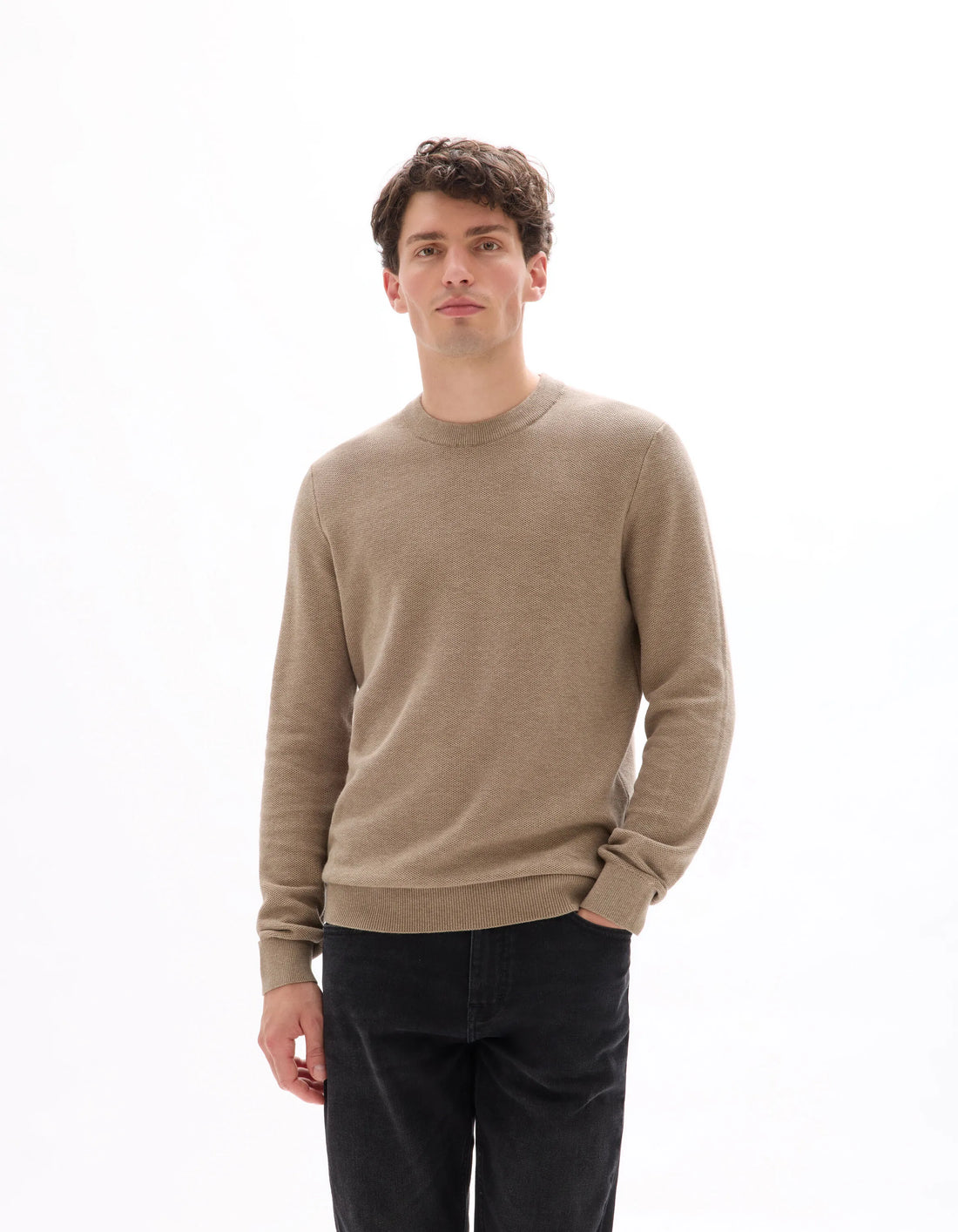 Celio_Beige Humus_100% Organic Cotton Crew Neck Sweater_BEPIC_BEIGE HUMUS_01
