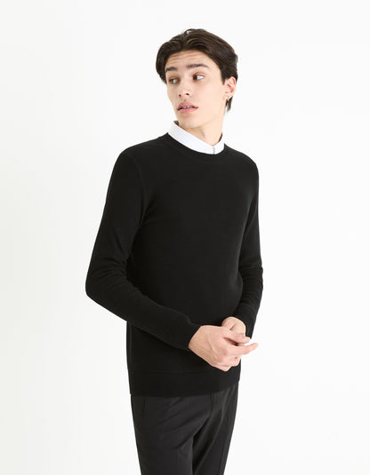 Cotton Crew Neck Sweater - Black_02