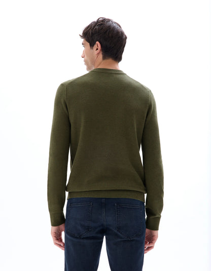 Celio_Kaki_Round Neck Sweater 100% Cotton_BEPIC_KAKI_03