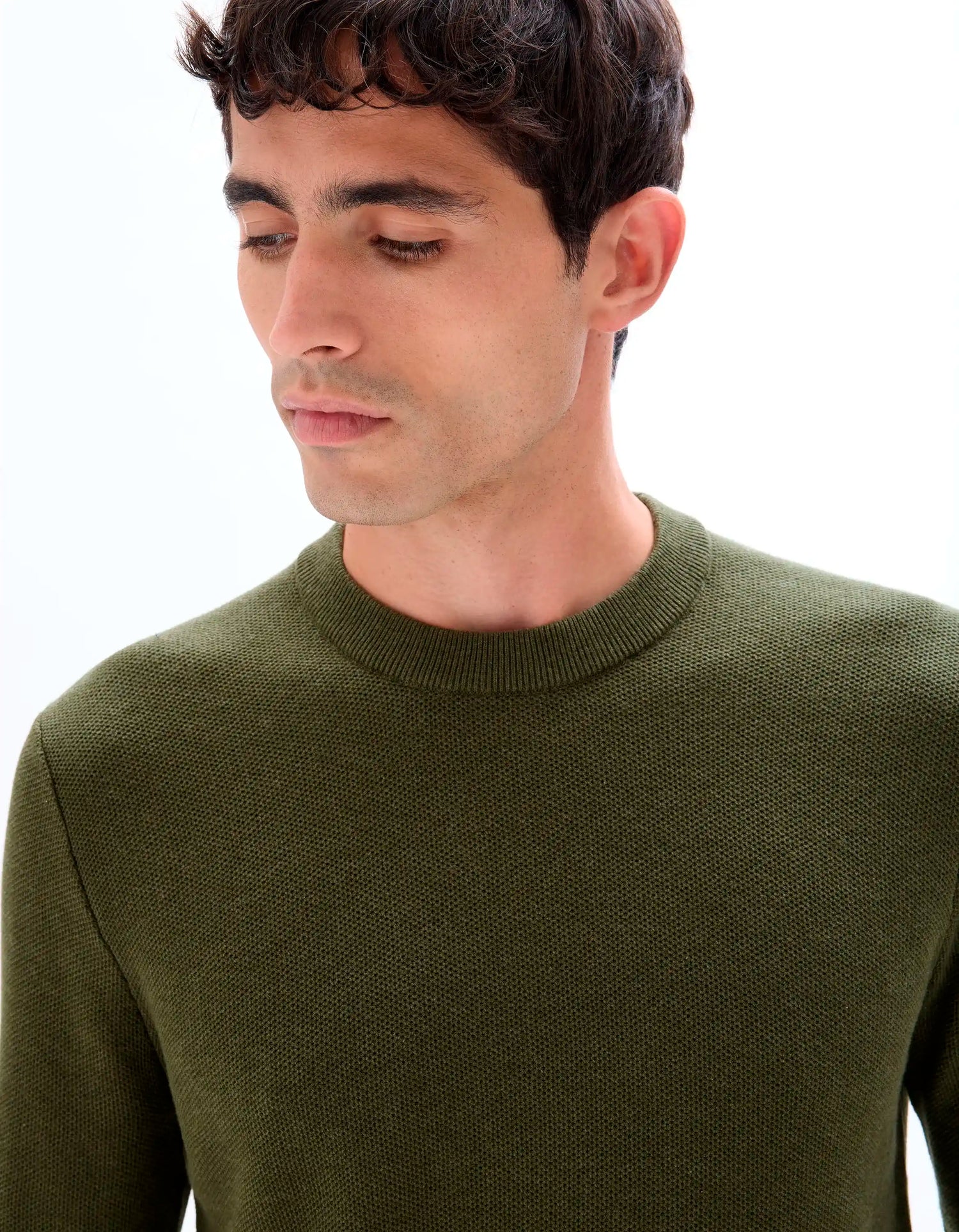 Celio_Kaki_Round Neck Sweater 100% Cotton_BEPIC_KAKI_04
