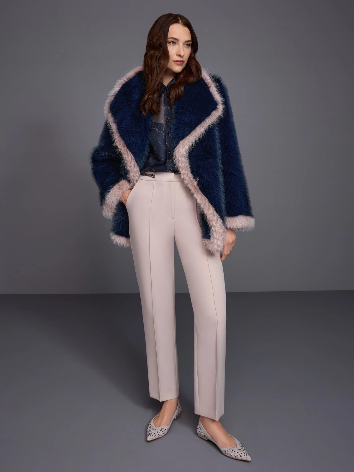 Marc Cain Pageant Blue Women Cosy Faux Fur Jacket SKU: BG 12.01 W35_393 Image 09