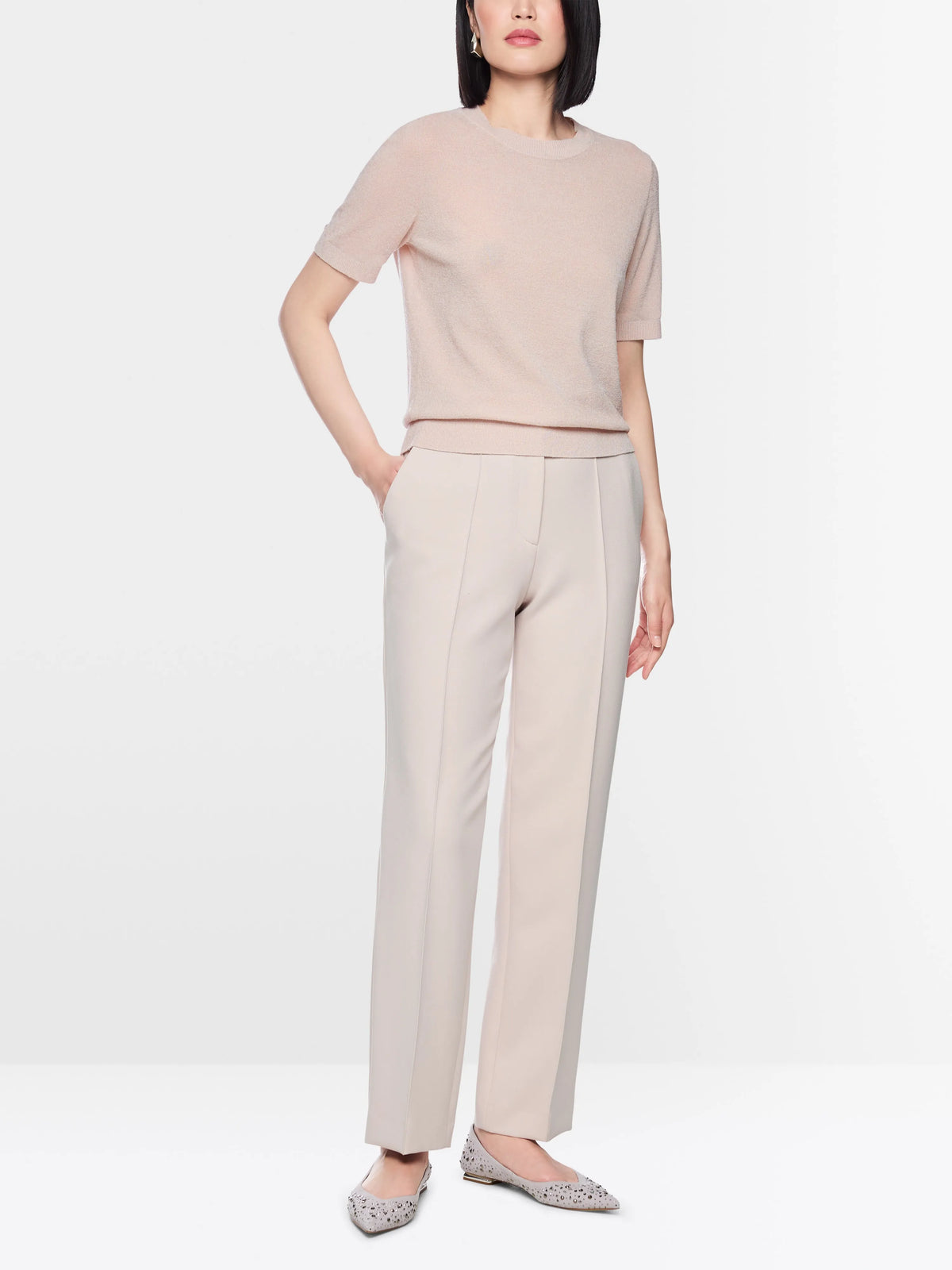 Marc Cain Light Desert Taupe Women Short-Sleeved Round Neck Jumper SKU: BG 41.03 M53_702 Image 01
