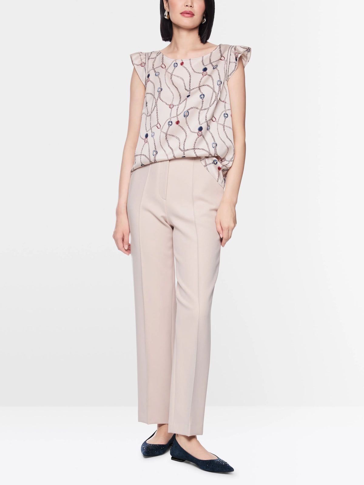 Marc Cain Light Desert Taupe Women Cap Sleeve Top with Chain Print SKU: BG 61.07 W28_702 Image 01