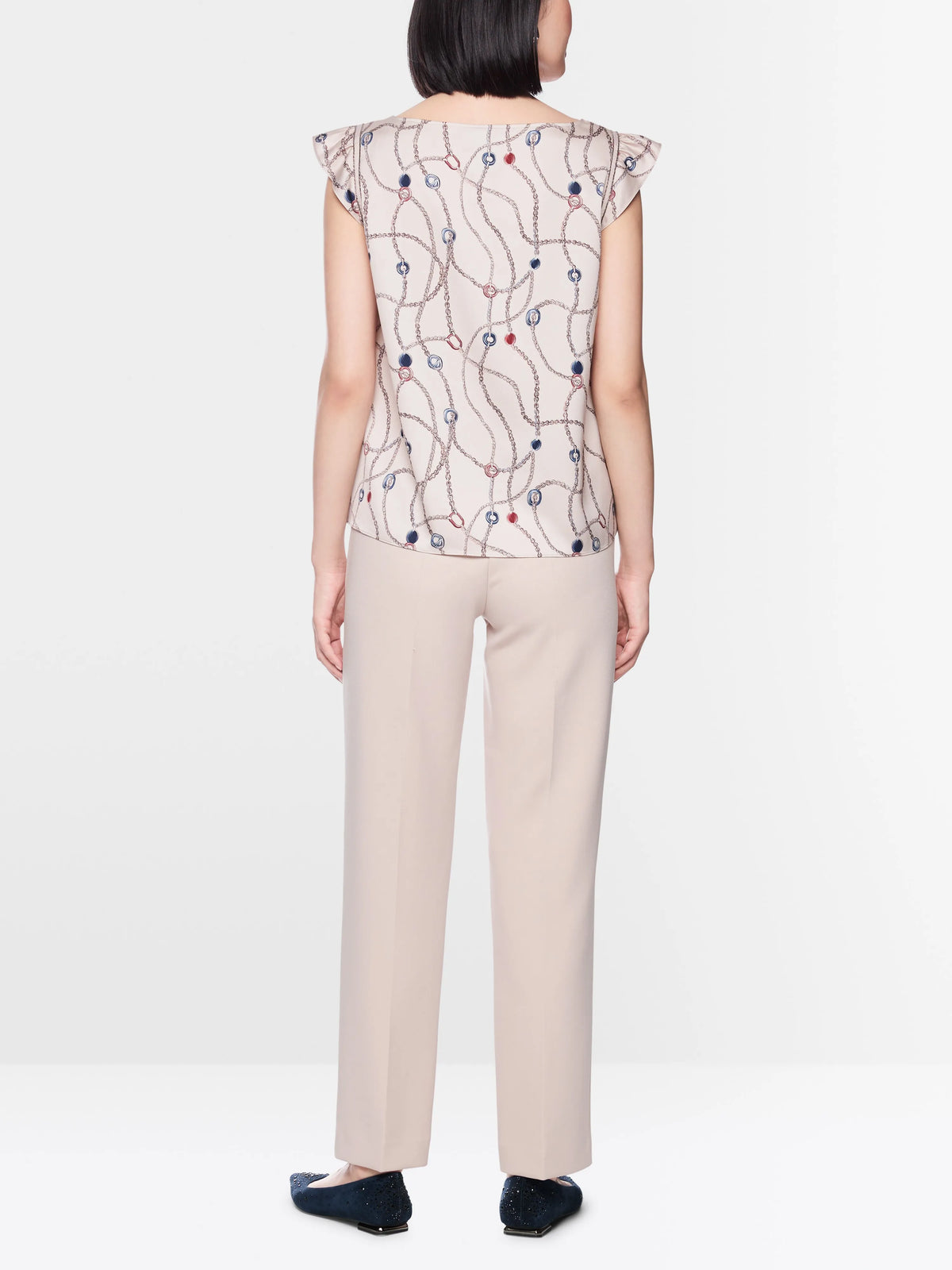 Marc Cain Light Desert Taupe Women Cap Sleeve Top with Chain Print SKU: BG 61.07 W28_702 Image 02