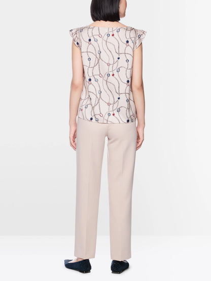 Marc Cain Light Desert Taupe Women Cap Sleeve Top with Chain Print SKU: BG 61.07 W28_702 Image 02