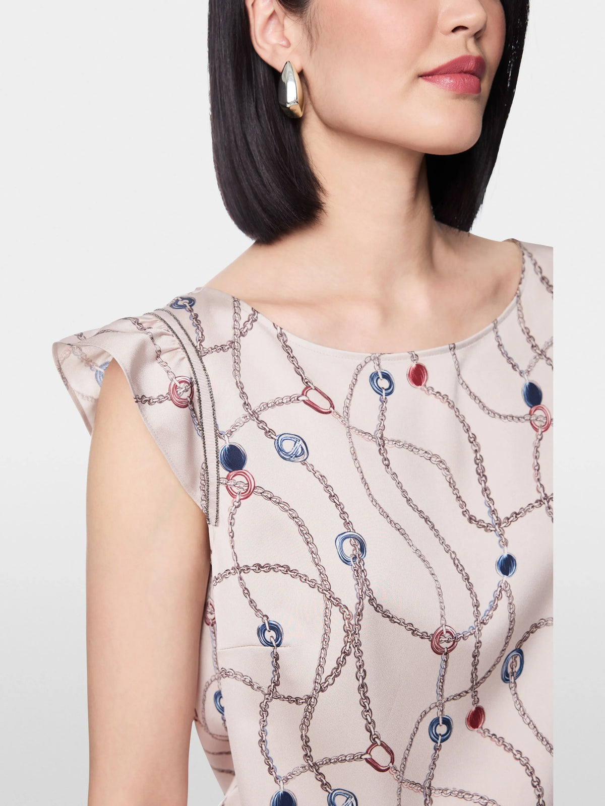 Marc Cain Light Desert Taupe Women Cap Sleeve Top with Chain Print SKU: BG 61.07 W28_702 Image 03
