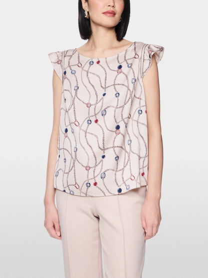 Marc Cain Light Desert Taupe Women Cap Sleeve Top with Chain Print SKU: BG 61.07 W28_702 Image 04