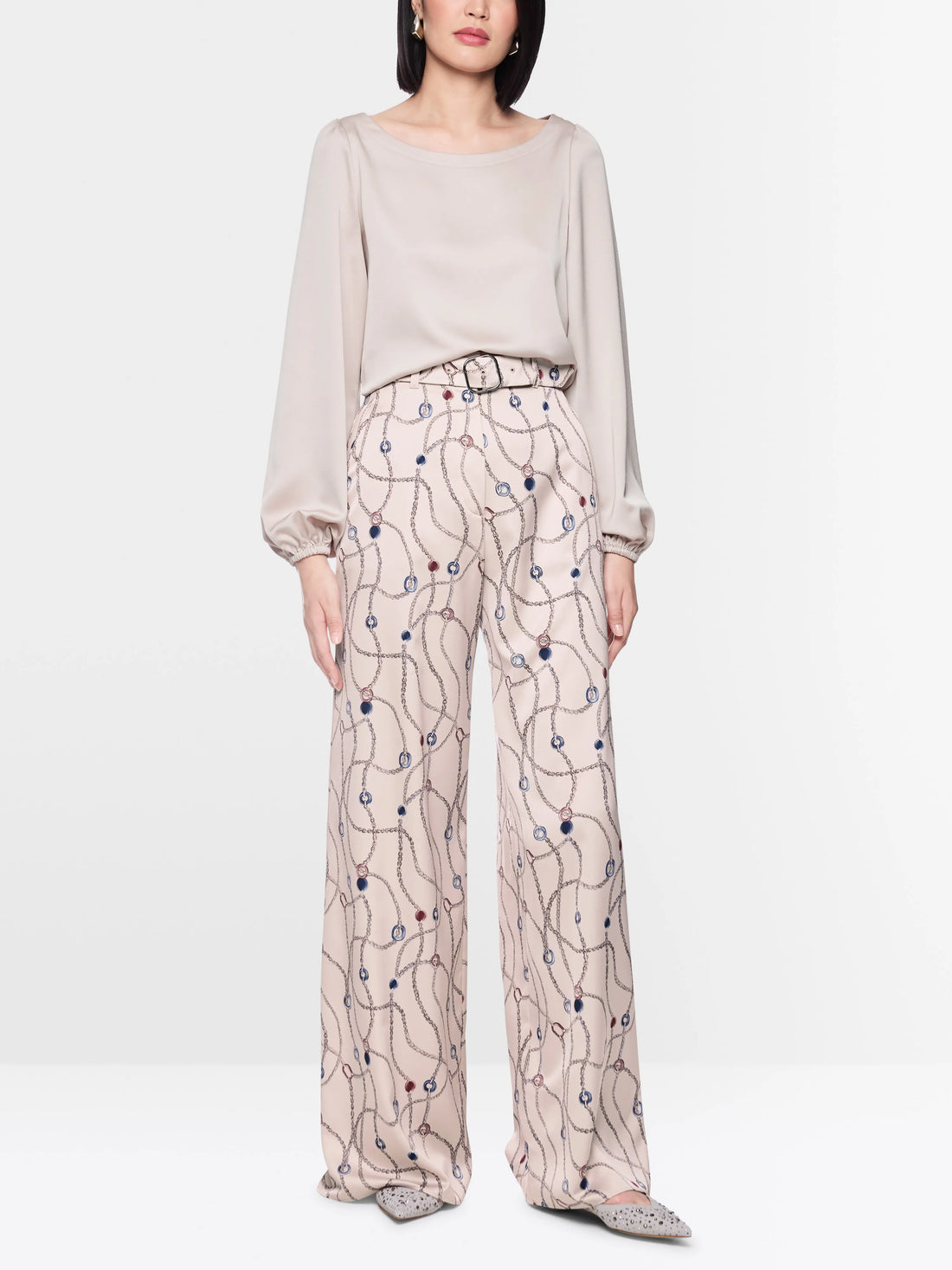 Marc Cain Light Desert Taupe Women WAUKEE Trousers with Chain Print SKU: BG 81.12 W28_702 Image 01
