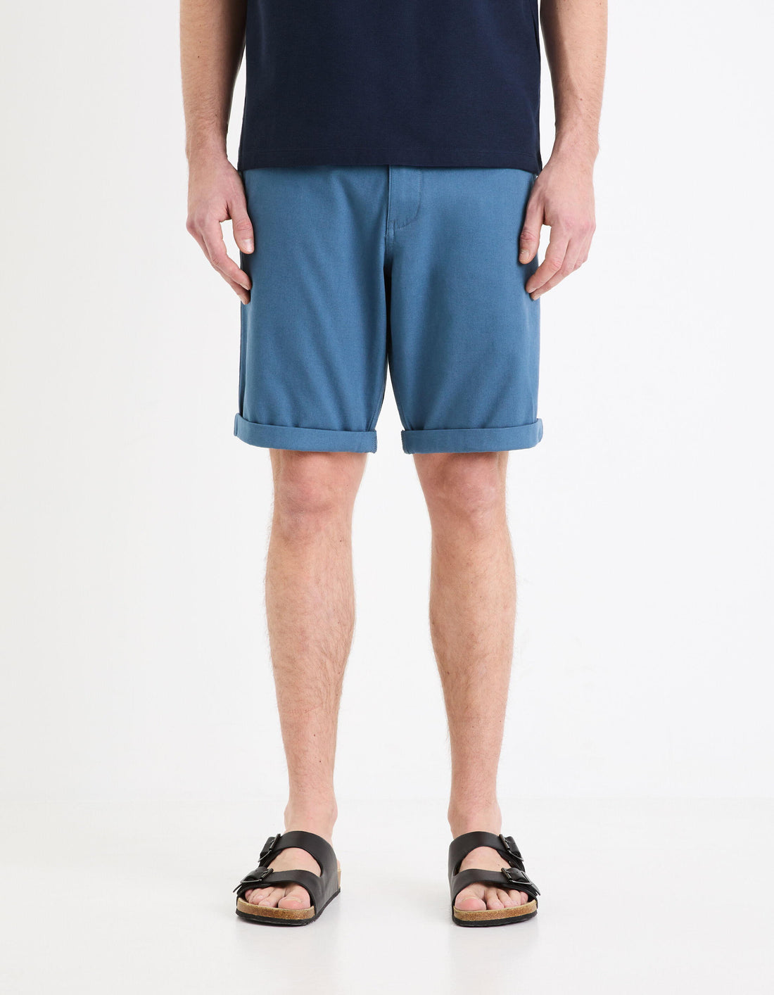 Plain Chino Bermuda Shorts In Stretch Cotton_BOCHINOBM_BLUE_01