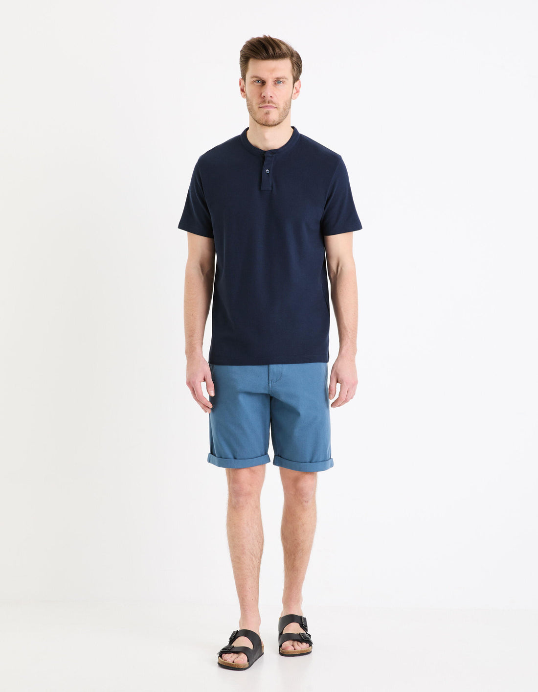 Plain Chino Bermuda Shorts In Stretch Cotton_BOCHINOBM_BLUE_03