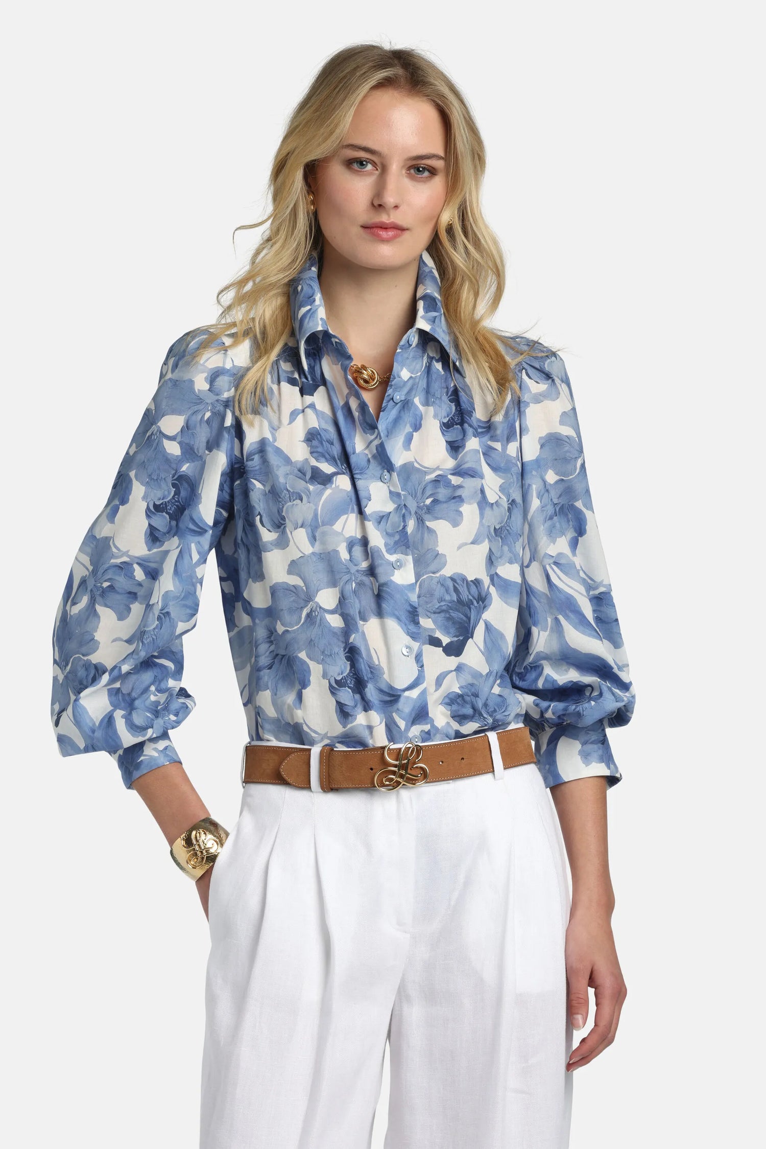 Luisa Spagnoli Var Panna Bluette Women Bollino - Printed Shirt SKU: BOLLINO_4556 Image 01