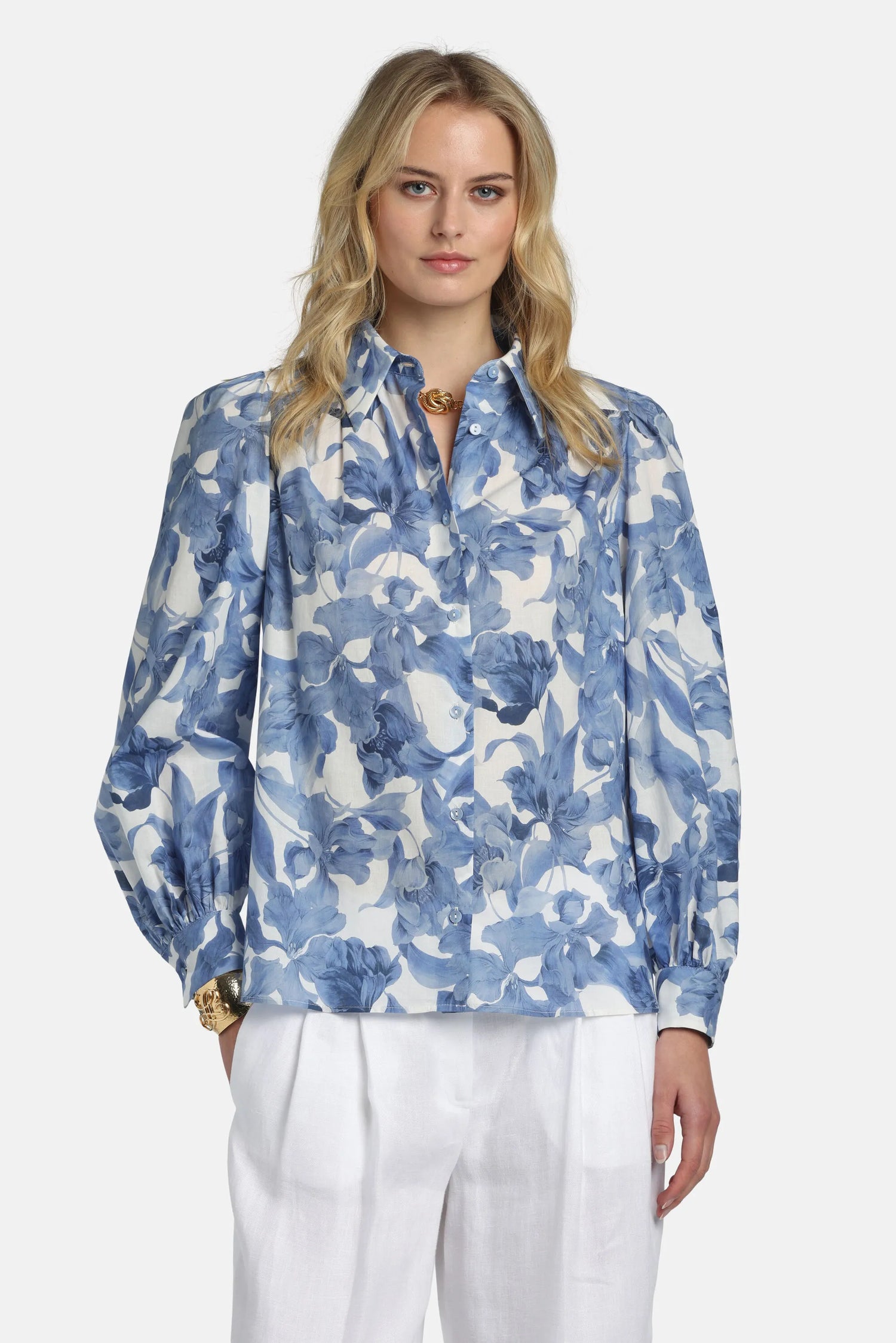 Luisa Spagnoli Var Panna Bluette Women Bollino - Printed Shirt SKU: BOLLINO_4556 Image 02
