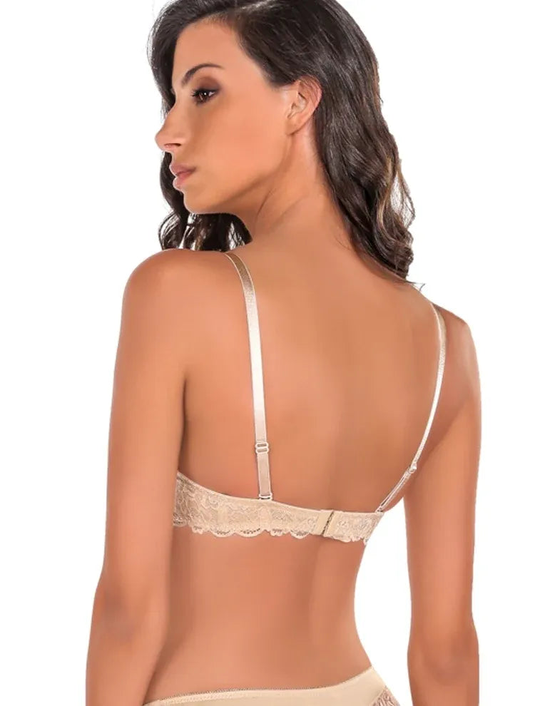 Marie France Beige Women Anabella Microfiber Wide Lace Wing Push-Up Bra In Different Cup Sizes SKU: BRANABELLA_Beige Image 02