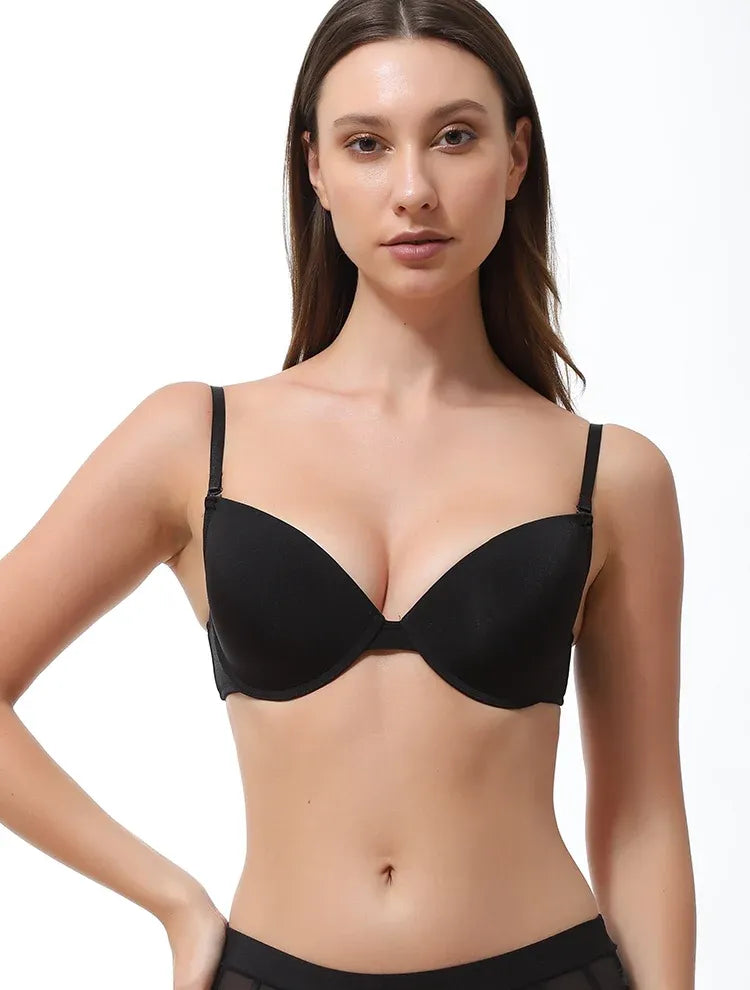 Marie France Noir Women Microfiber Strapless Ultra Push-Up Bra In Different Cup Sizes SKU: BRTHINA_Noir Image 01