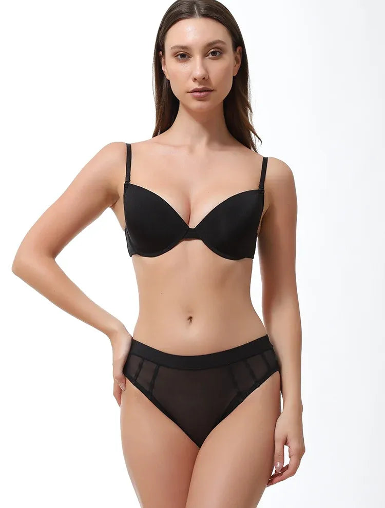 Marie France Noir Women Microfiber Strapless Ultra Push-Up Bra In Different Cup Sizes SKU: BRTHINA_Noir Image 03