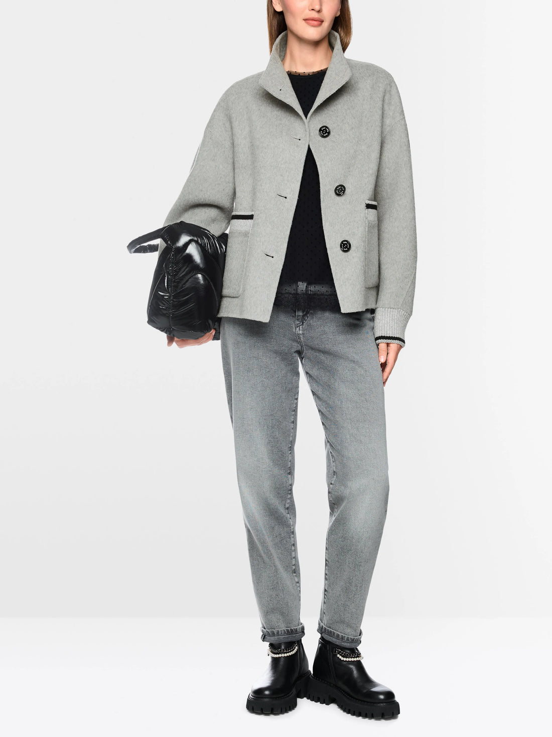Marc Cain Grey Women Sporty Jacket with Stand-Up Collar SKU: BS 12.10 W28_820 Image 01