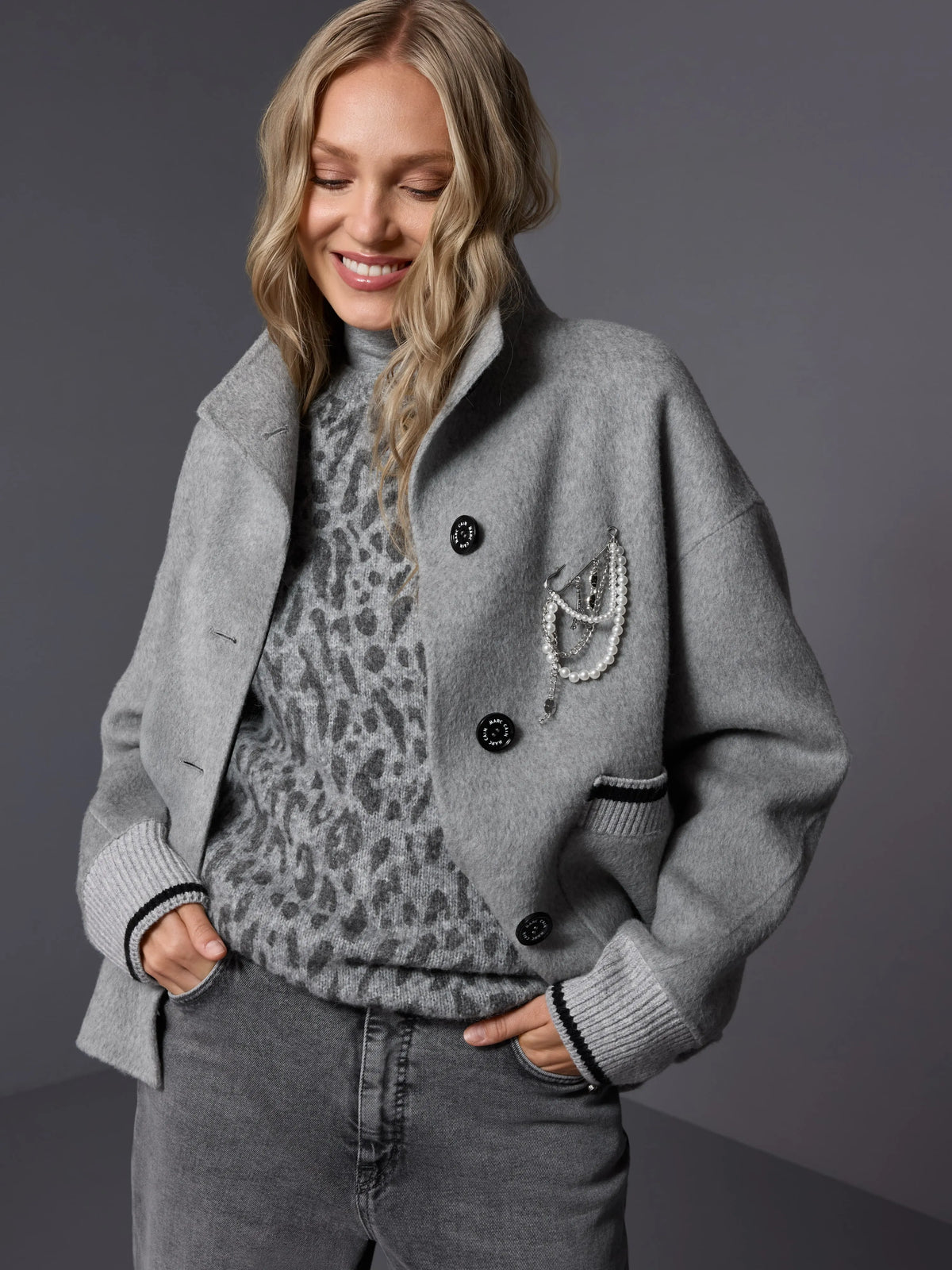 Marc Cain Grey Women Sporty Jacket with Stand-Up Collar SKU: BS 12.10 W28_820 Image 07
