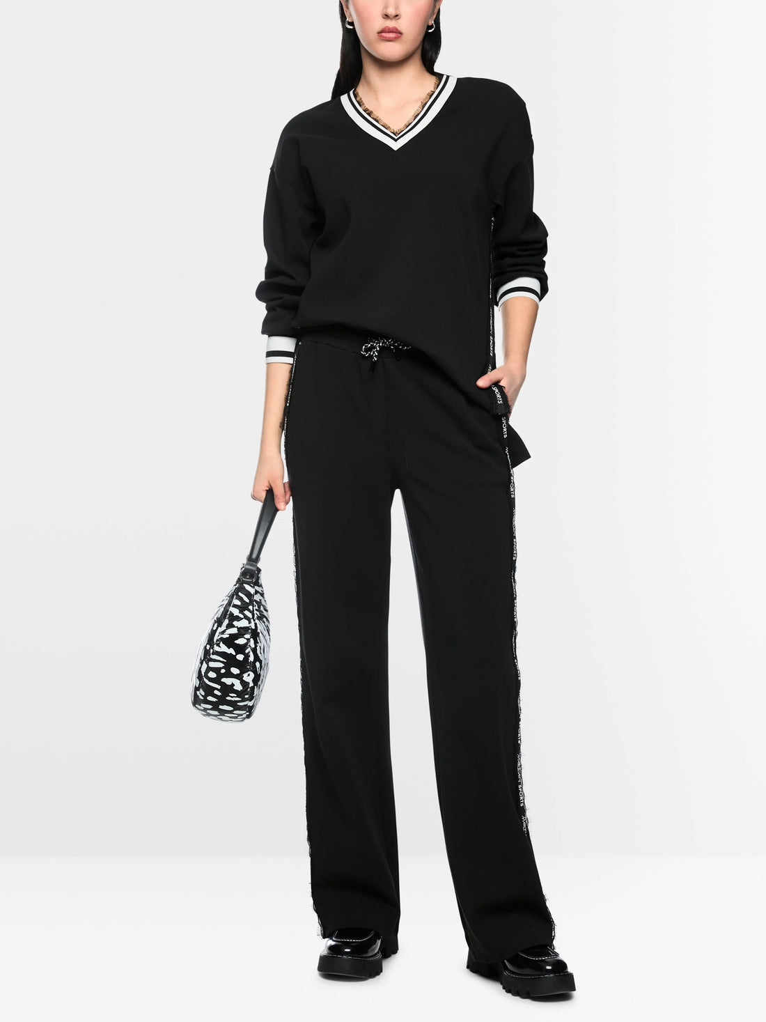 Marc Cain Black New Women Sweatshirt with Delicate Lace Details SKU: BS 44.11 J09_900 Image 01