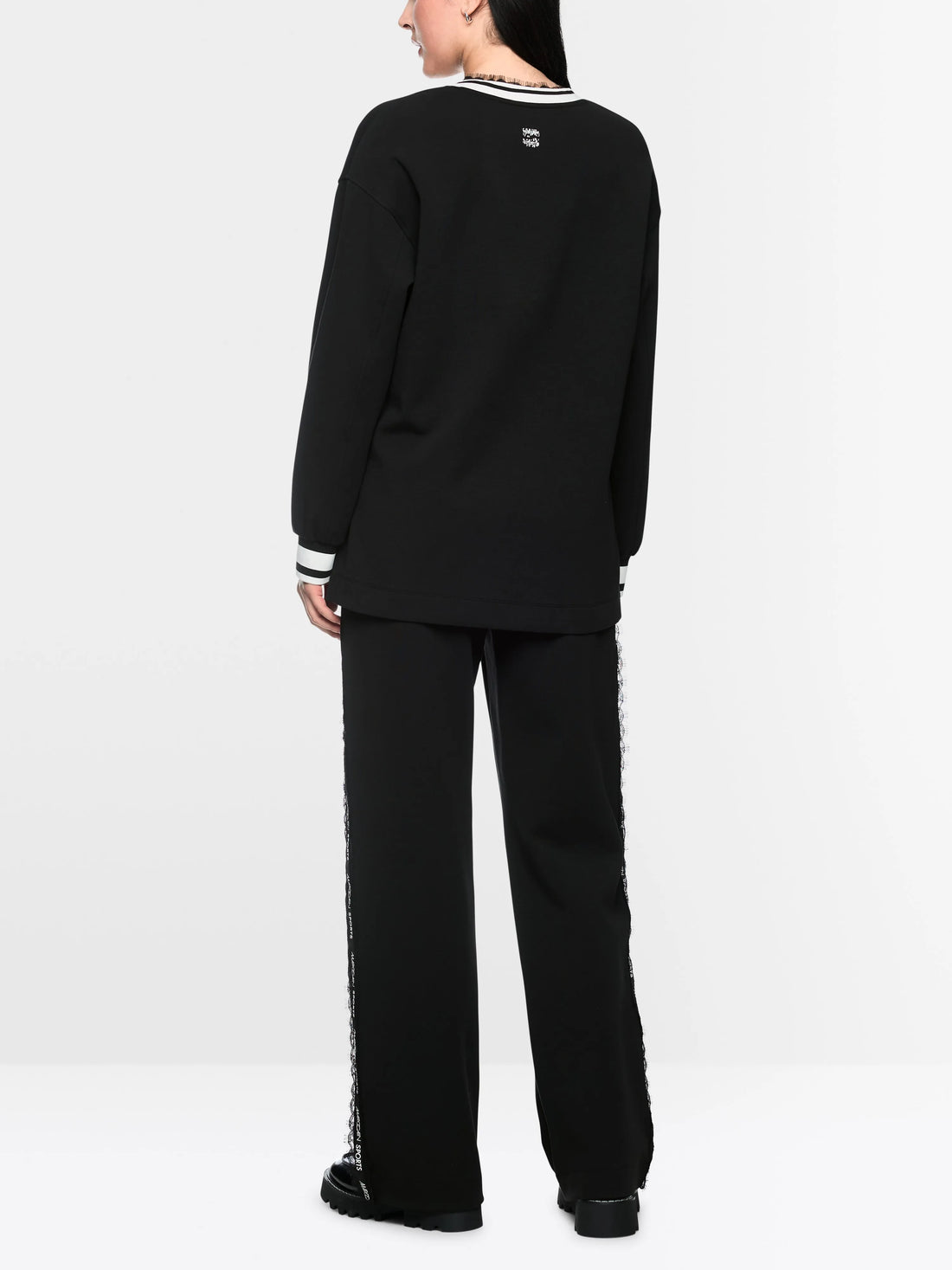 Marc Cain Black New Women Sweatshirt with Delicate Lace Details SKU: BS 44.11 J09_900 Image 02
