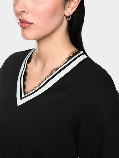 Marc Cain Black New Women Sweatshirt with Delicate Lace Details SKU: BS 44.11 J09_900 Image 03