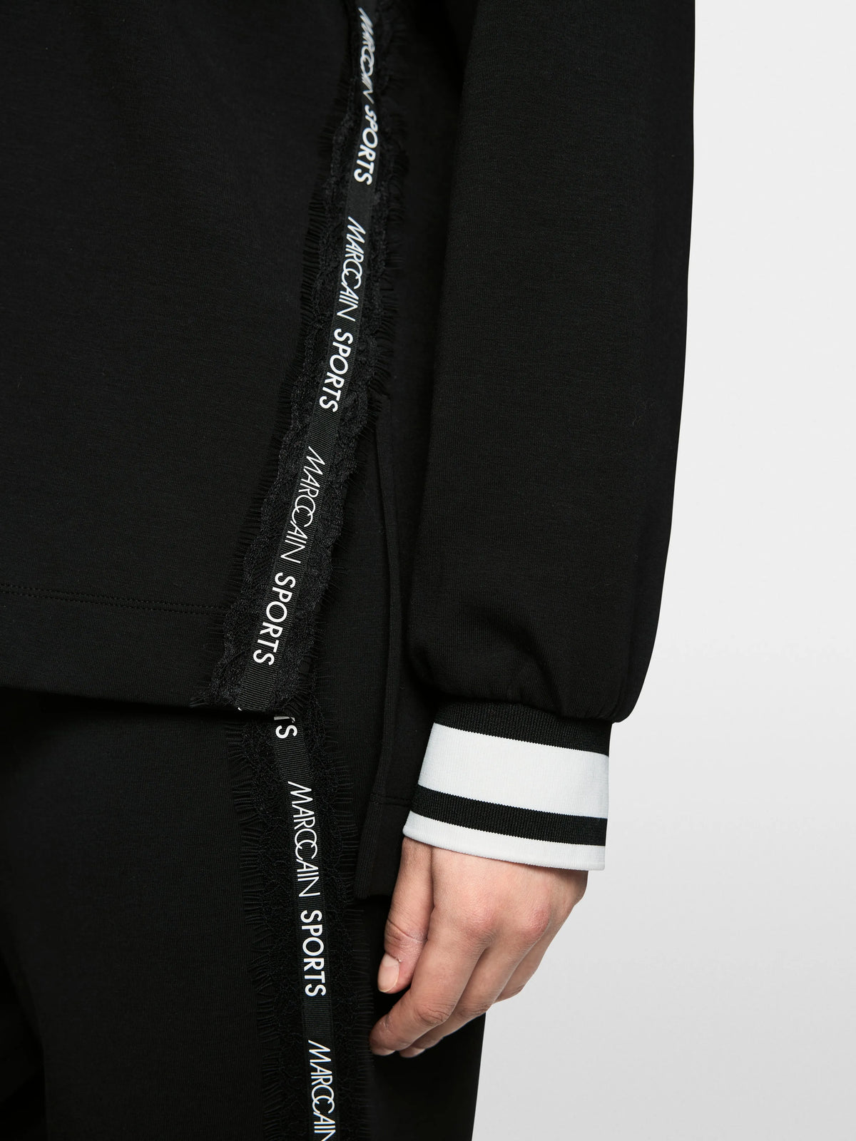 Marc Cain Black New Women Sweatshirt with Delicate Lace Details SKU: BS 44.11 J09_900 Image 04