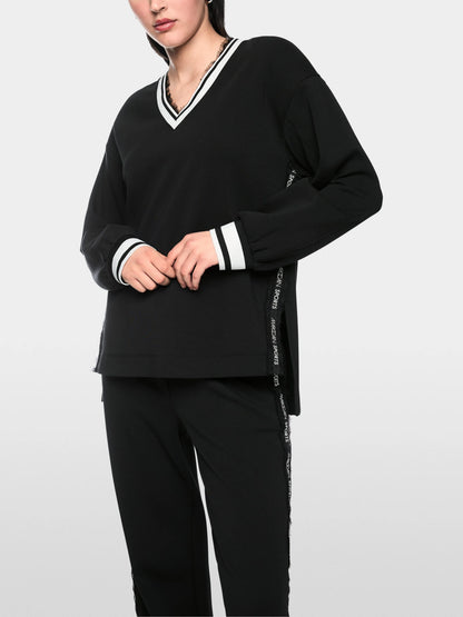 Marc Cain Black New Women Sweatshirt with Delicate Lace Details SKU: BS 44.11 J09_900 Image 05