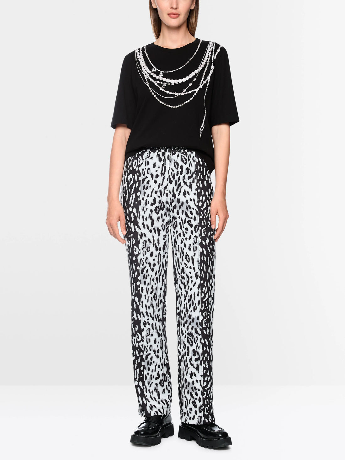 Marc Cain Black New Women Cotton T-Shirt with Print SKU: BS 48.20 J59_900 Image 01