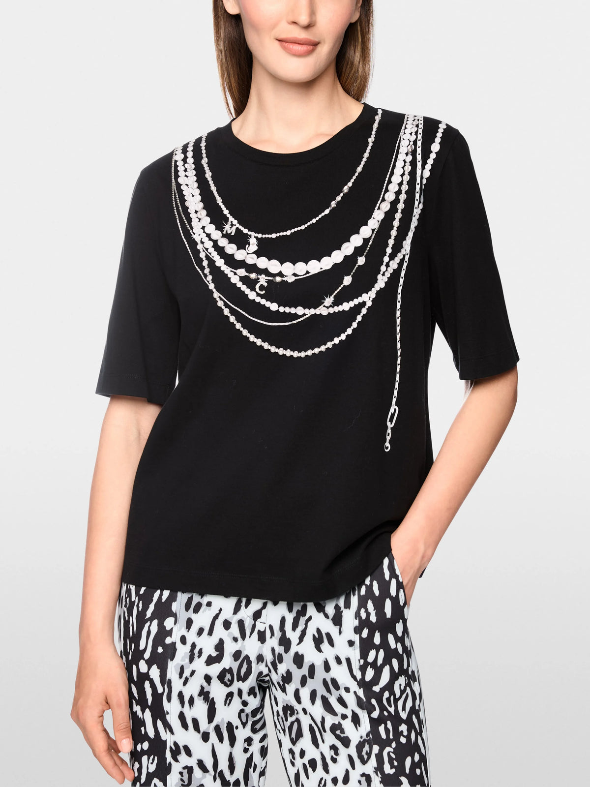 Marc Cain Black New Women Cotton T-Shirt with Print SKU: BS 48.20 J59_900 Image 04