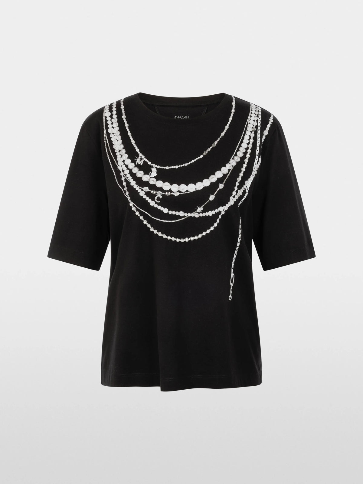 Marc Cain Black New Women Cotton T-Shirt with Print SKU: BS 48.20 J59_900 Image 05