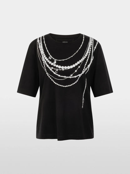 Marc Cain Black New Women Cotton T-Shirt with Print SKU: BS 48.20 J59_900 Image 05