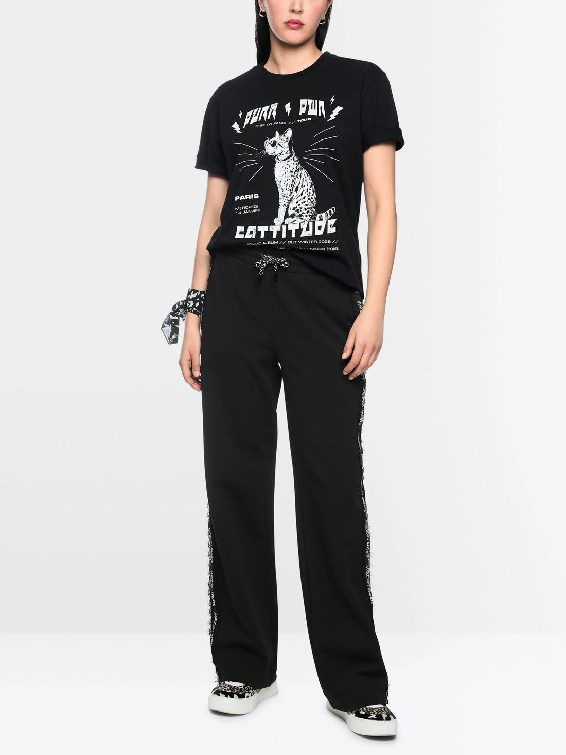 Marc Cain Black New Women WASHINGTON Pull-On Trousers with Lace SKU: BS 81.41 J09_900 Image 01
