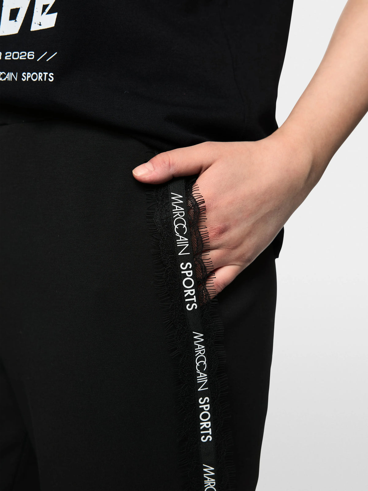 Marc Cain Black New Women WASHINGTON Pull-On Trousers with Lace SKU: BS 81.41 J09_900 Image 03