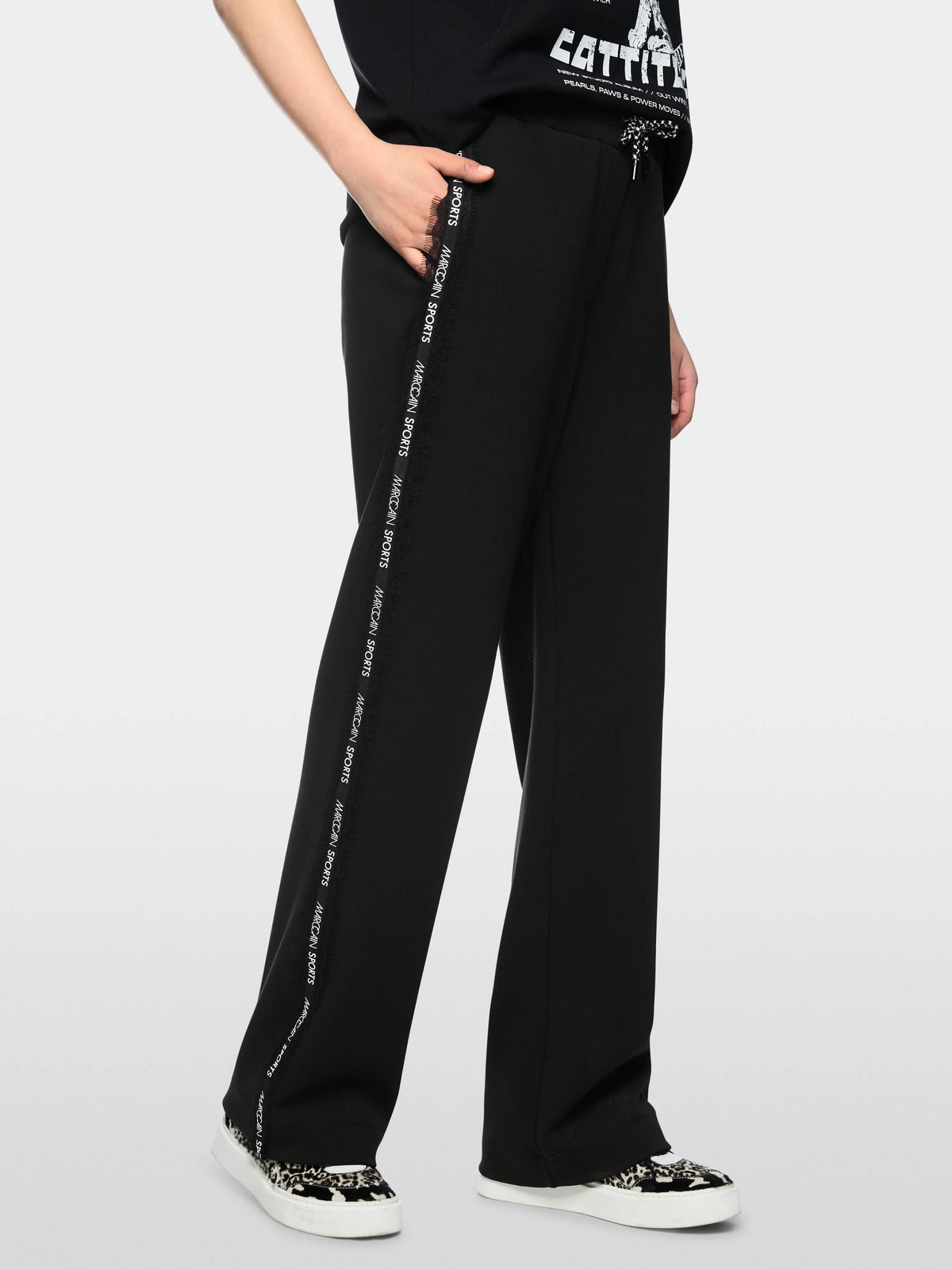 Marc Cain Black New Women WASHINGTON Pull-On Trousers with Lace SKU: BS 81.41 J09_900 Image 05