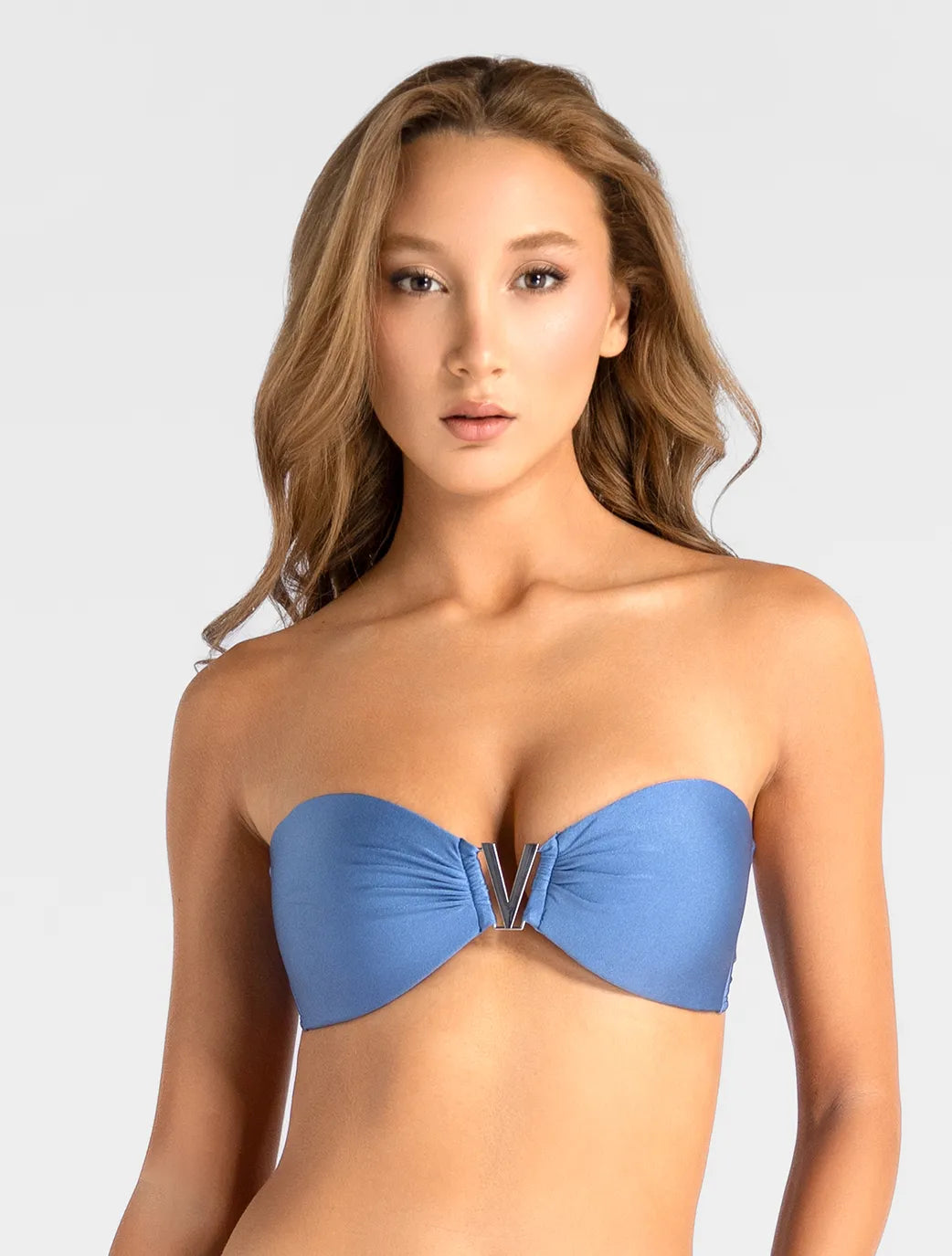 Marie France Dark Blue Women Braun Bandeau V-Hardware Bikini Top SKU: BWBRAUNTOP_Dark Blue Image 01