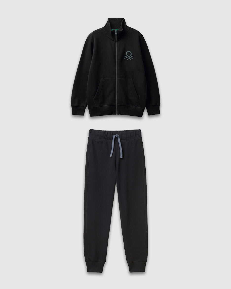 Benetton_Black_Pure Cotton Tracksuit with Zipper_C501B-CF058S_100_01