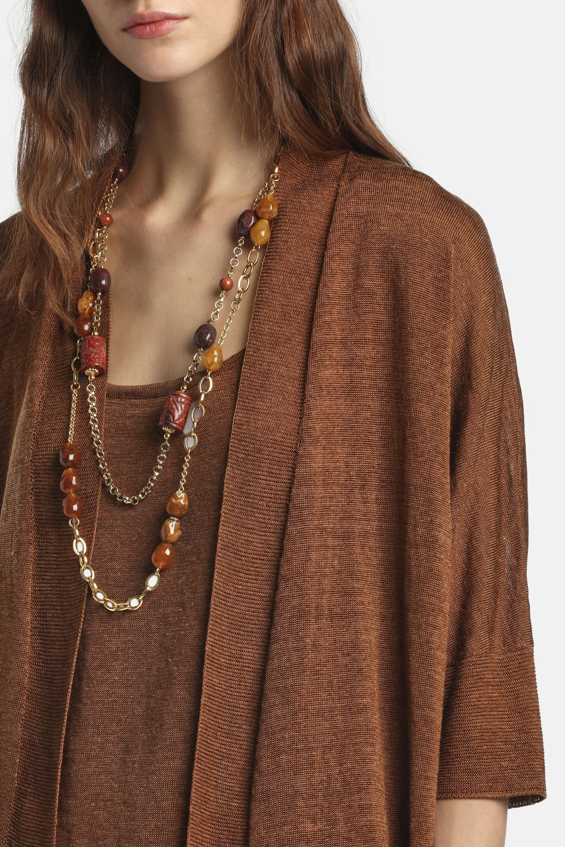 Luisa Spagnoli Tabacco Women Cammino - Long Cardigan SKU: CAMMINO_2202 Image 03