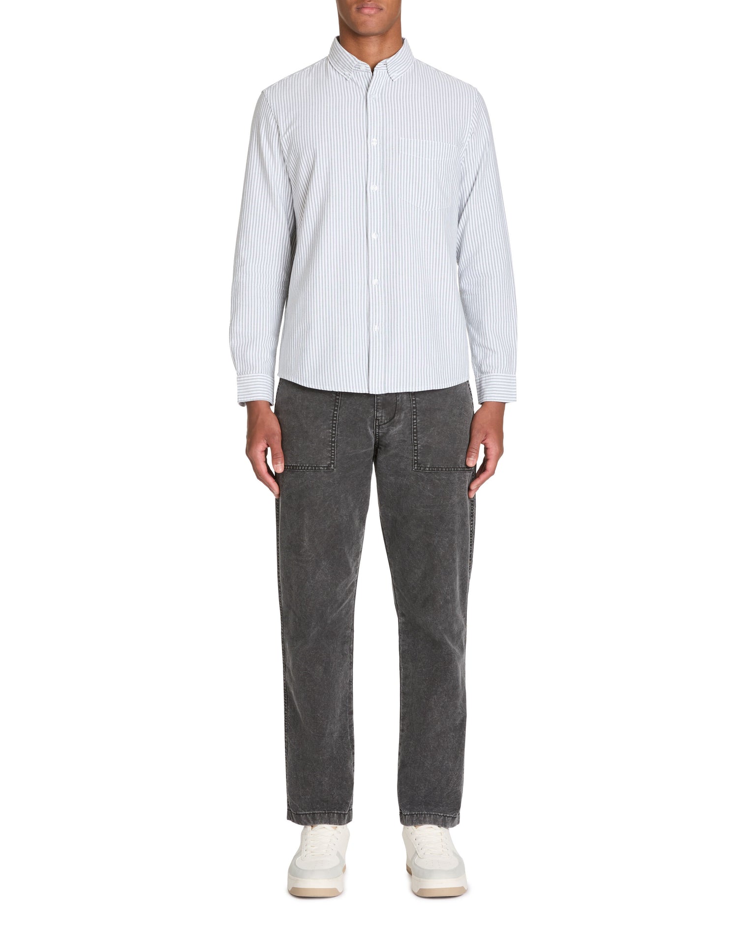 Celio_Green Regular Striped Shirt in Oxford Cotton_CAOXFORDY_DUCK GREEN_02