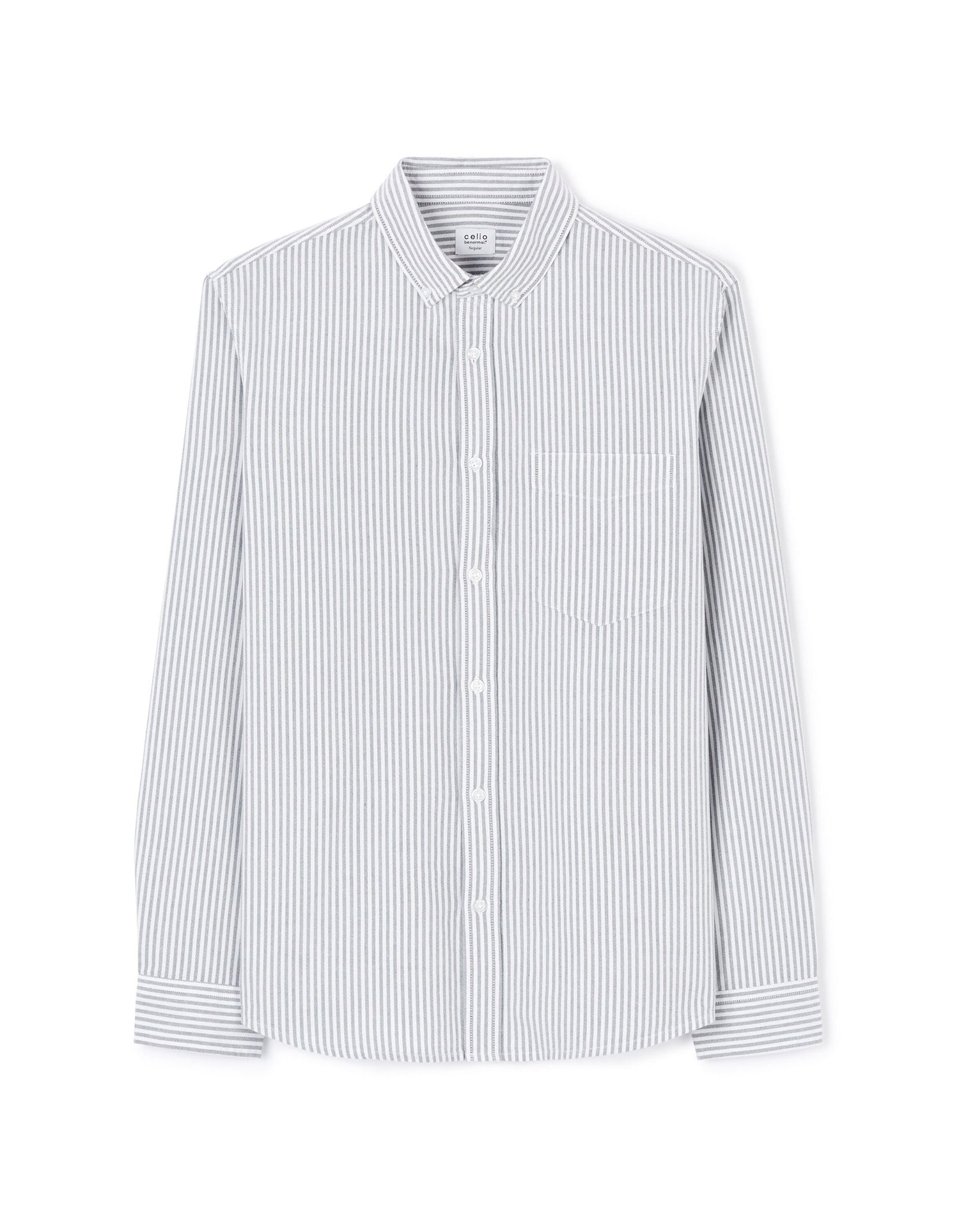 Celio_Green Regular Striped Shirt in Oxford Cotton_CAOXFORDY_DUCK GREEN_04