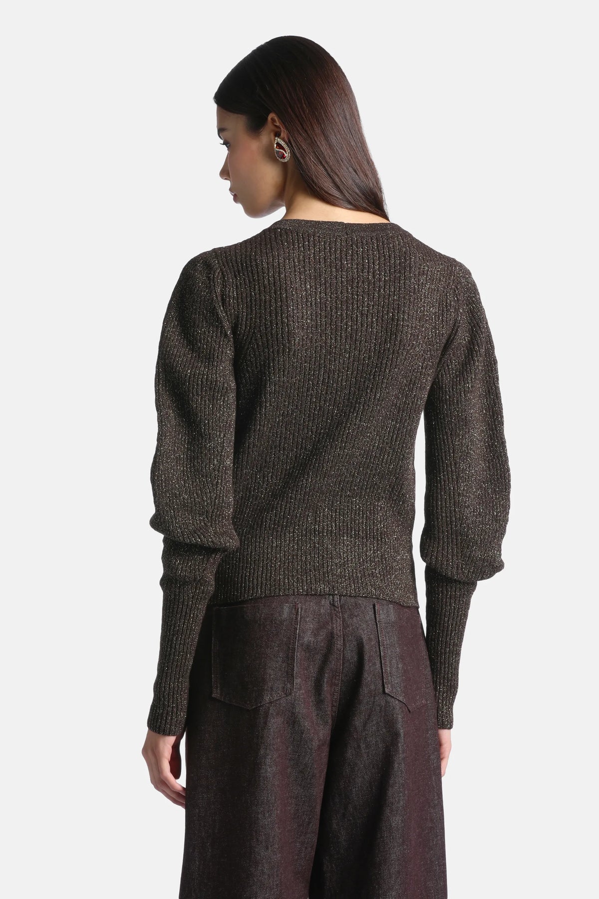 Luisa Spagnoli Marrone/Oro Women Cavina Cardigan with Jewelled Buttons SKU: CAVINA_0952 0428 Image 02