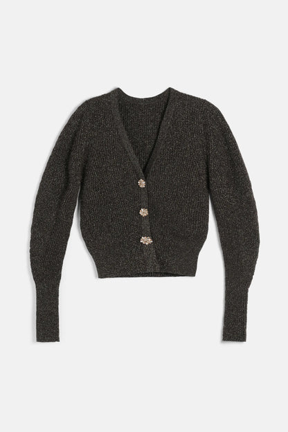 Luisa Spagnoli Marrone/Oro Women Cavina Cardigan with Jewelled Buttons SKU: CAVINA_0952 0428 Image 05