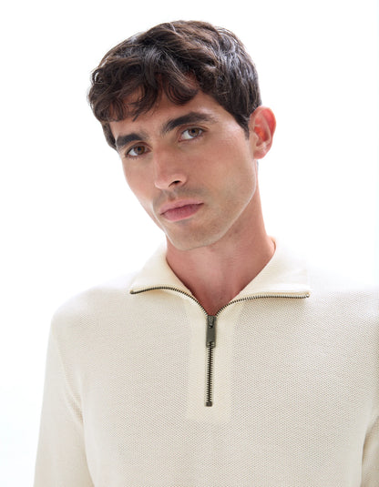 Celio_Ecru_100% Cotton Trucker Neck Sweater_CELIM_ECRU_04