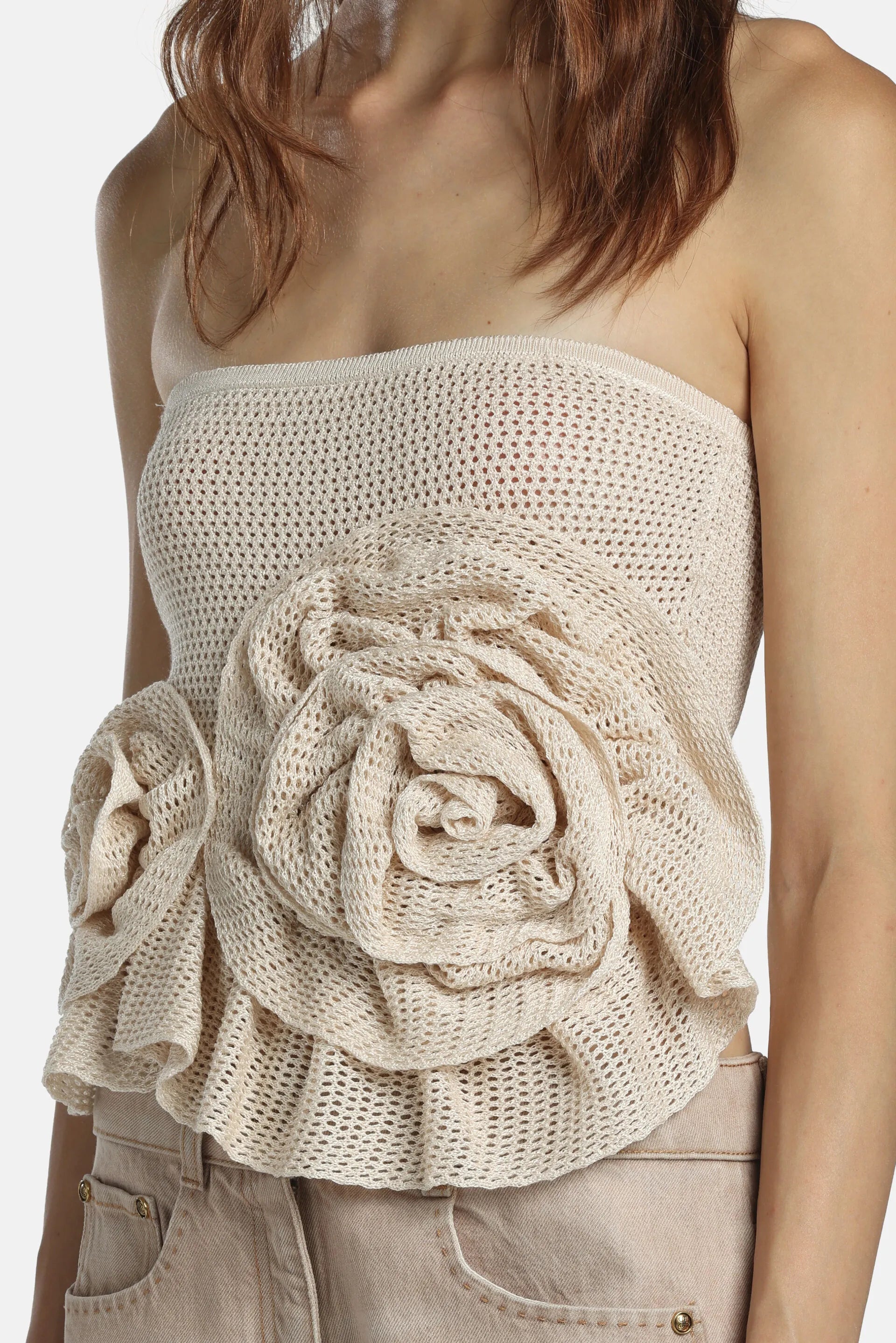 Luisa Spagnoli Crema Women Celzio - Bandeau Top - Fashion Show SKU: CELZIO_0205 Image 04